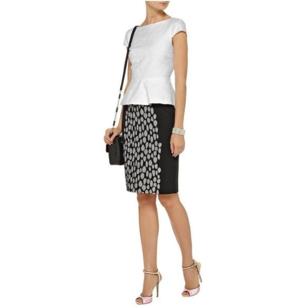Diane Von Furstenberg Blythe Black White Lace Paneled Stretch Jersey Skirt
